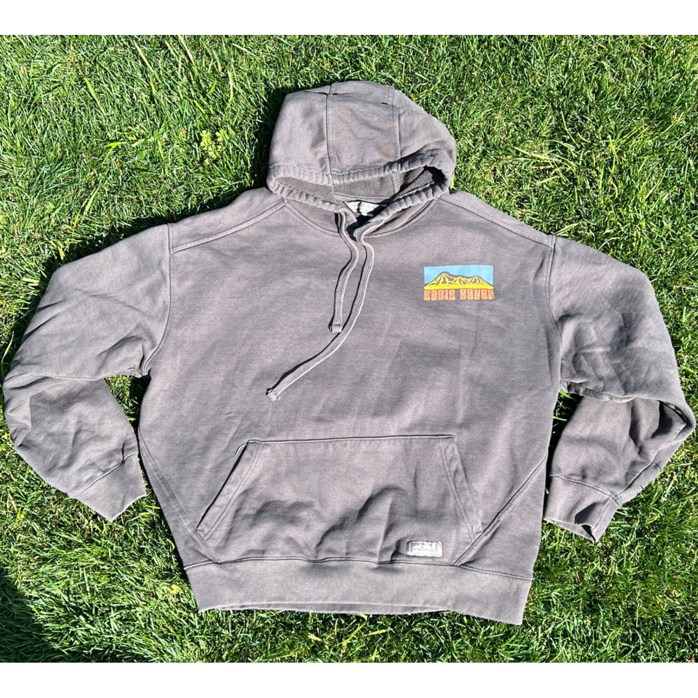 Eddie Bauer Mens Mountain Graphic Hoodie Gray Fleece Pullover 2XL